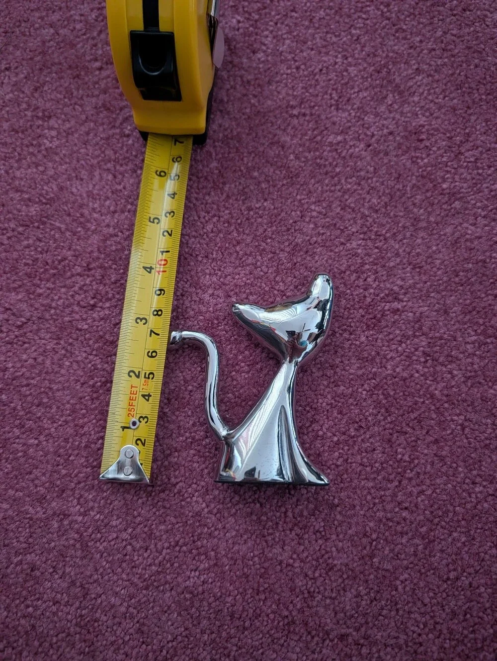 Vintage Silver Chrome Metal Cat Ring Holder Figurine Kitsch Stacking Kitten Vtg